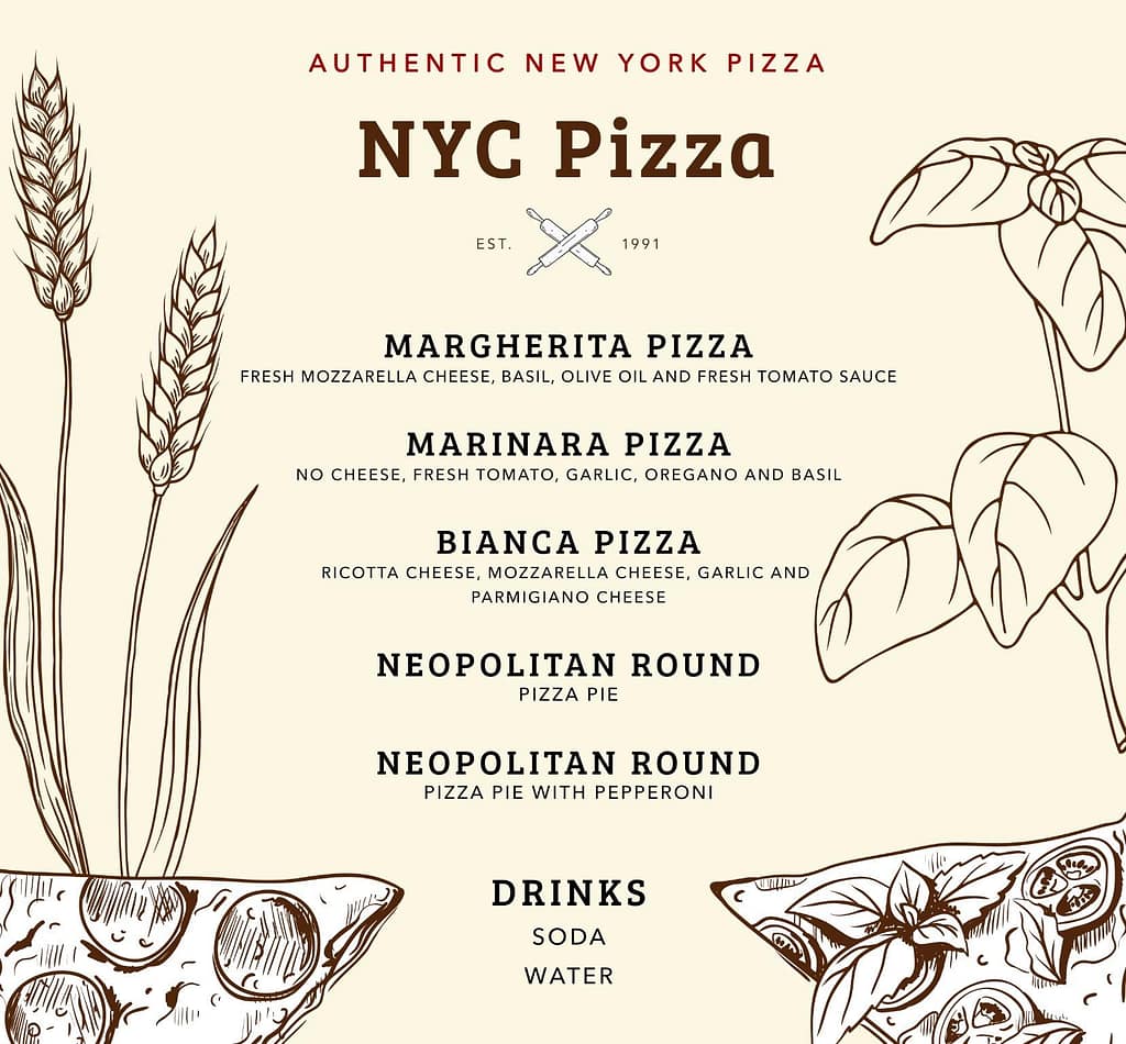 nyc piza catering menu pizza truck menu
