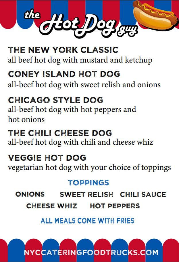 hot dog guy menu hot dog menu catering