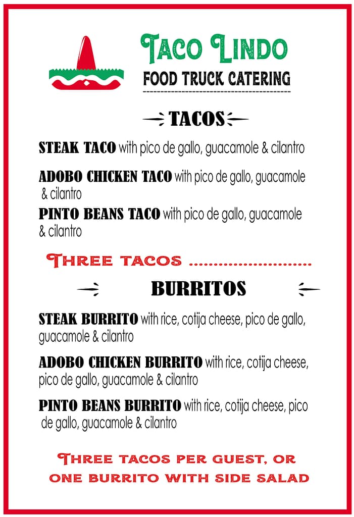 Taco lindo events catering-2023 Taco Lindo Food Truck Menu